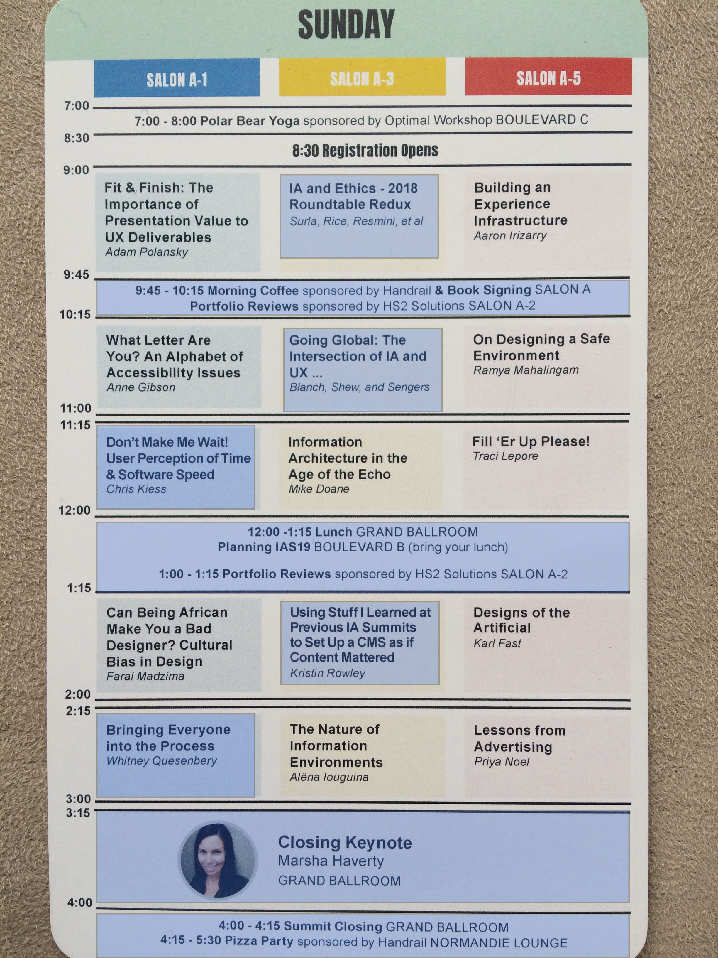 IA Summit Sunday Schedule highlighted